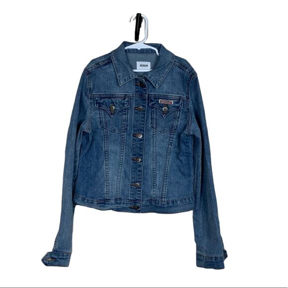 Hudson Long Sleeve Distressed Denim Jacket Medium Wash Blue Large Girl - Picture 6 of 6